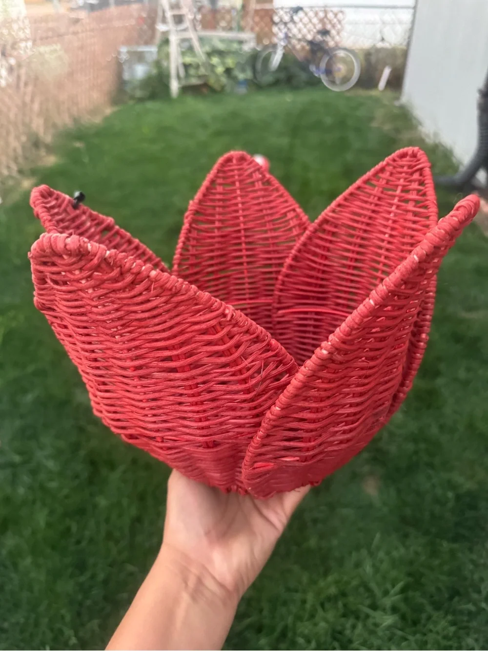 Handwoven Lotus-Style Decorative Basket in Red